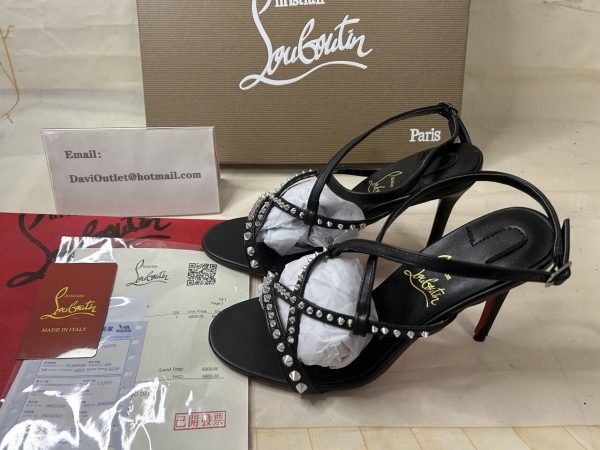 Sandales à brides Christian Louboutin Tatooshka Spikes 100 mm en cuir de chevreau et clous - Noir