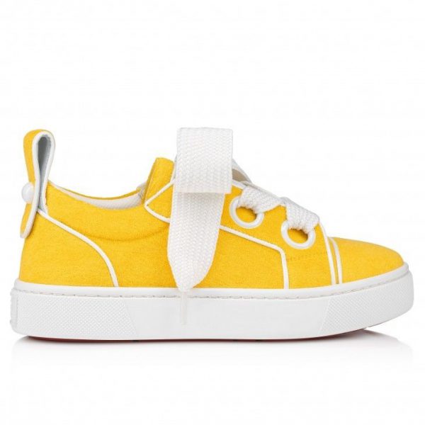 Christian Louboutin Toy Toy Baskets en Éponge Coton et Cuir Verni Pollen – Image 2