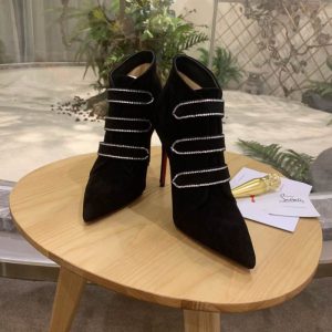 Christian Louboutin Triniboot Bottines Veau Velours Strass Noir