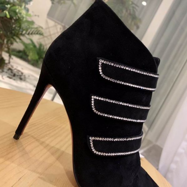 Christian Louboutin Triniboot Bottines Veau Velours Strass Noir – Image 3