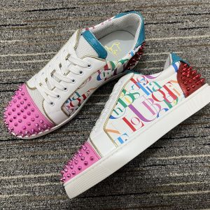 Christian Louboutin Baskets Basses Femme Version Viera 2 Cuir de veau et tissu Multicolore