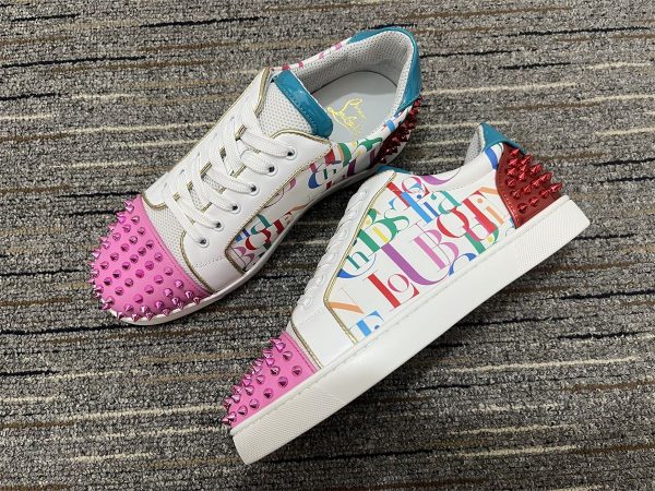 Christian Louboutin Baskets Basses Femme Version Viera 2 Cuir de veau et tissu Multicolore