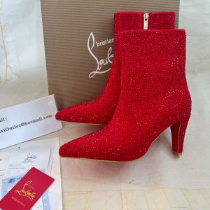 Christian Louboutin Vibella Booty 85 mm Bottines Basses Rouge Strass