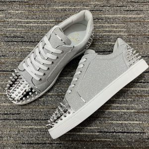 Christian Louboutin Baskets Basses Vieira 2 Cuir de veau à paillettes Argent