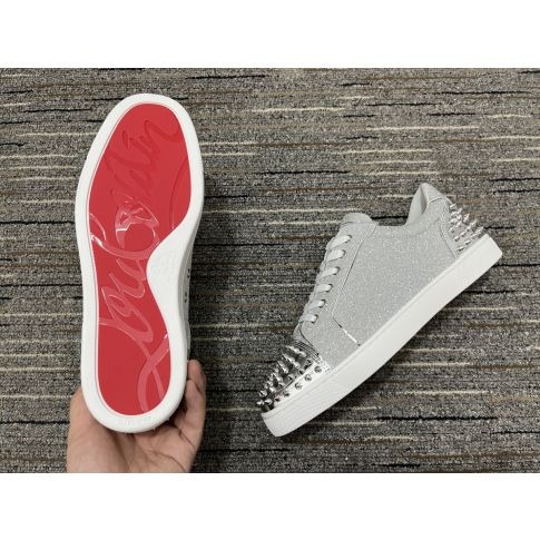 Christian Louboutin Baskets Basses Vieira 2 Cuir de veau à paillettes Argent – Image 3