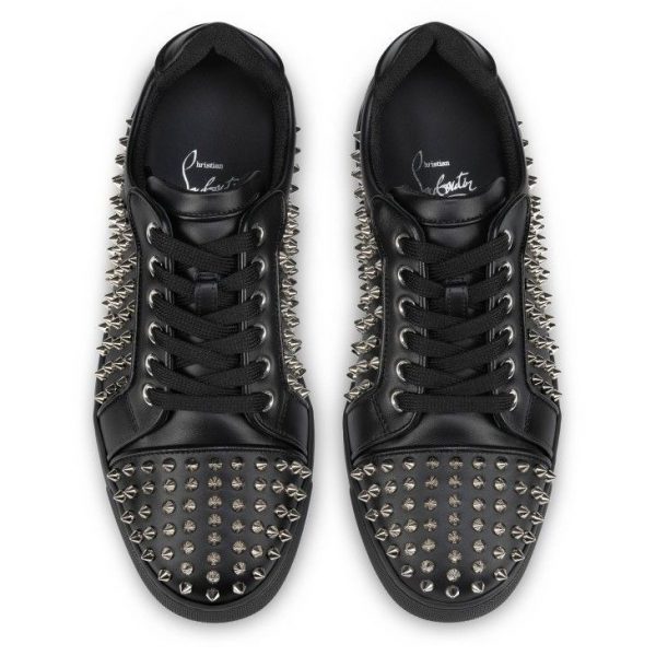 Christian Louboutin Baskets Vieira Night Spikes Cuir de veau et Nappa Noir – Image 2