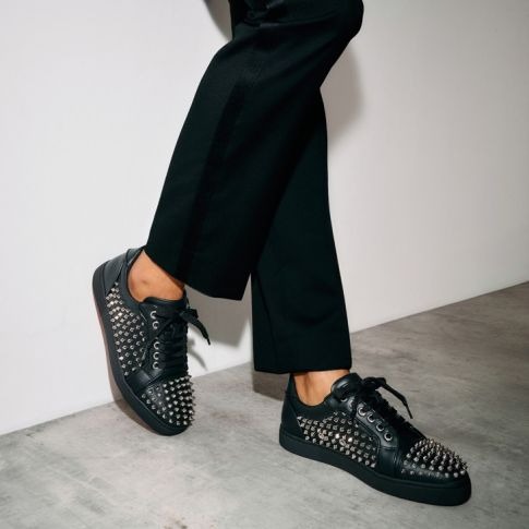 Christian Louboutin Baskets Vieira Night Spikes Cuir de veau et Nappa Noir – Image 5