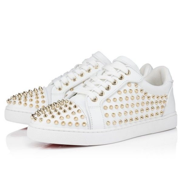 Christian Louboutin Baskets Vieira Night Spikes Femme Cuir de veau et Nappa Blanc