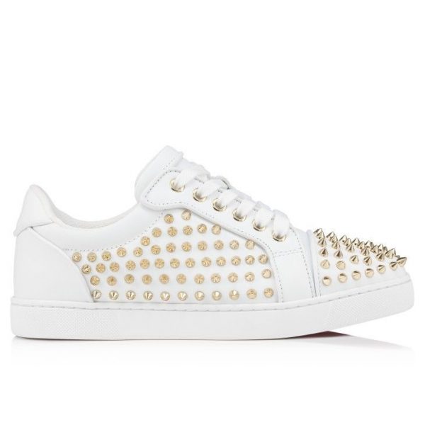 Christian Louboutin Baskets Vieira Night Spikes Femme Cuir de veau et Nappa Blanc – Image 2