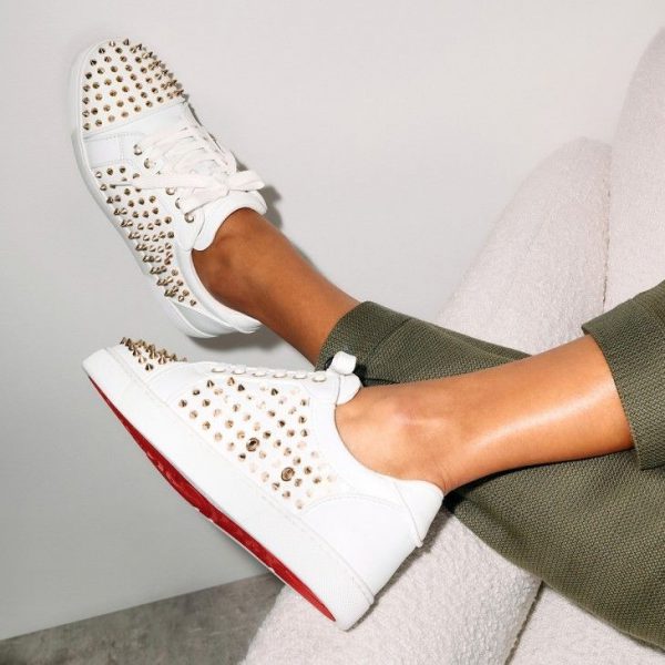 Christian Louboutin Baskets Vieira Night Spikes Femme Cuir de veau et Nappa Blanc – Image 5