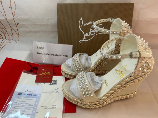 Christian Louboutin Compensée Madmonica 120 mm Craie/lin Craie Cuir – Image 5