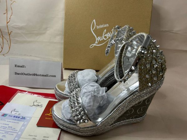 Christian Louboutin Compensée Madmonica 120 mm Argent/lin Argent Cuir