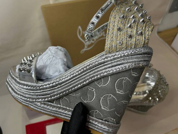 Christian Louboutin Compensée Madmonica 120 mm Argent/lin Argent Cuir – Image 2