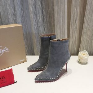 Christian Louboutin Willetta Bottines 100mm Daim avec Clous Gris