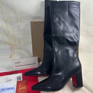Christian Louboutin Bottes Hautes Femme 85mm en Cuir de Veau Noir