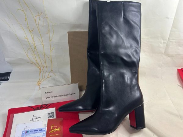 Christian Louboutin Bottes Hautes Femme 85mm en Cuir de Veau Noir