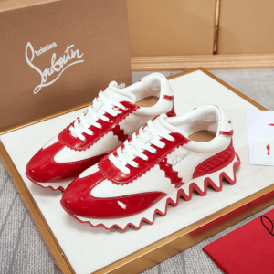 Christian Louboutin Loubishark Baskets Femme en Cuir Verni Rouge