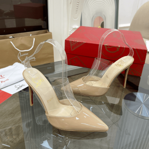 Christian Louboutin Mules Femme en PVC et cuir verni nude
