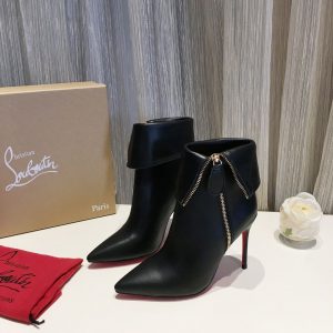 Christian Louboutin Bottines Femme Fermeture Éclair 100mm Cuir de Veau Noir
