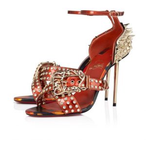 Christian Louboutin Wosandal Pic 100 Mm Sandales Cuir Vernis Et Clous Sur Fire Rodeo