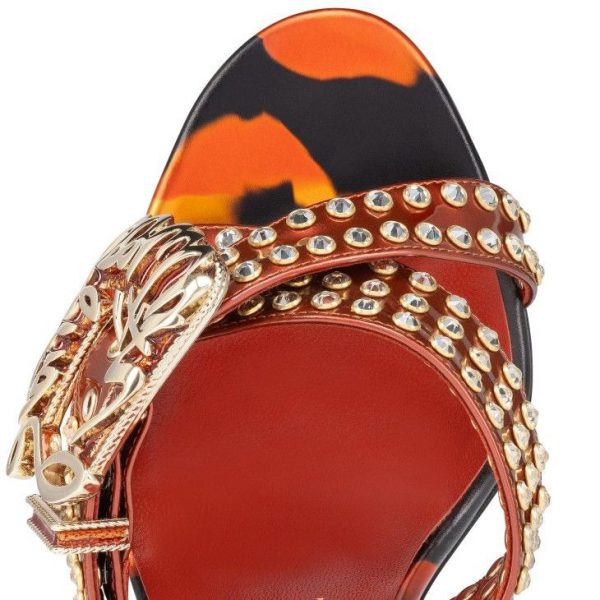 Christian Louboutin Wosandal Pic 100 Mm Sandales Cuir Vernis Et Clous Sur Fire Rodeo – Image 2