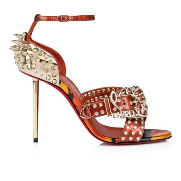 Christian Louboutin Wosandal Pic 100 Mm Sandales Cuir Vernis Et Clous Sur Fire Rodeo – Image 3