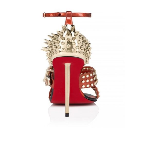 Christian Louboutin Wosandal Pic 100 Mm Sandales Cuir Vernis Et Clous Sur Fire Rodeo – Image 4