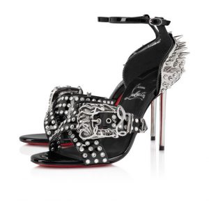 Christian Louboutin Wosandal Pic 100 Mm Sandales Cuir Vernis Et Clous Noir