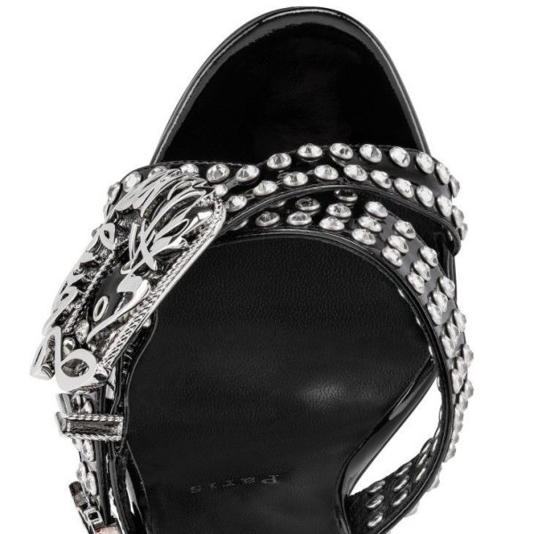 Christian Louboutin Wosandal Pic 100 Mm Sandales Cuir Vernis Et Clous Noir – Image 2