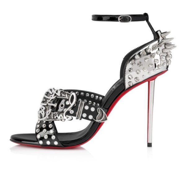 Christian Louboutin Wosandal Pic 100 Mm Sandales Cuir Vernis Et Clous Noir – Image 3