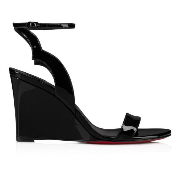 Christian Louboutin Zeppa Chick Sandales 85mm Cuir Verni Noir – Image 2