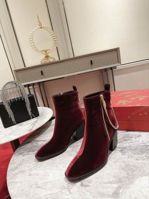 Christian Louboutin Bottines Zip 70mm avec Chaîne Velours Bourgogne