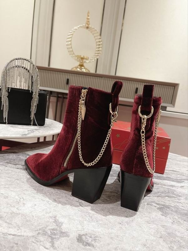Christian Louboutin Bottines Zip 70mm avec Chaîne Velours Bourgogne – Image 4