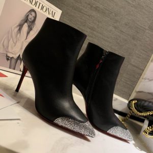 Christian Louboutin Calamijane Bottines 100mm Cuir de Veau Strass Noir
