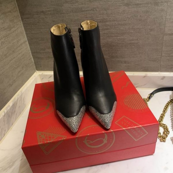 Christian Louboutin Calamijane Bottines 100mm Cuir de Veau Strass Noir – Image 2