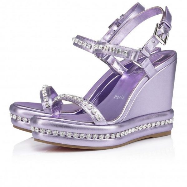 Christian Louboutin Pyrastrass 110mm Espadrilles Cuir Nappa Iridescent Et Strass Parme
