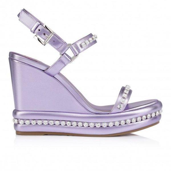 Christian Louboutin Pyrastrass 110mm Espadrilles Cuir Nappa Iridescent Et Strass Parme – Image 2