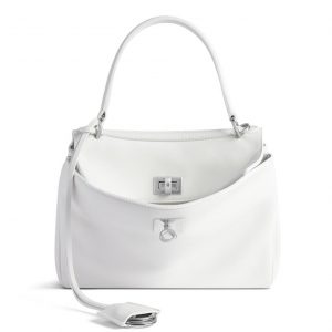 Sac Balenciaga Rodeo Grand modèle en cuir de veau embossé crocodile blanc
