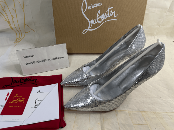 Christian Louboutin Kate Mini Paillettes Escarpins 100 mm Satin Crêpe Argent – Image 5