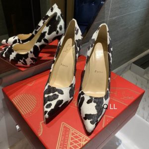 Christian Louboutin Escarpins Kate 100 mm Satin Imprimé Vache Blanc Noir