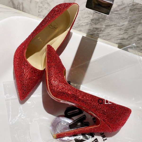 Christian Louboutin Escarpins Kate Strass Dégradé 100 mm Daim Rouge – Image 4