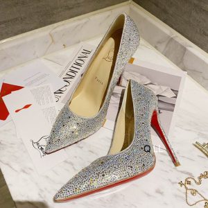 Christian Louboutin Escarpins Kate Strass Dégradé 100 mm Daim Argenté
