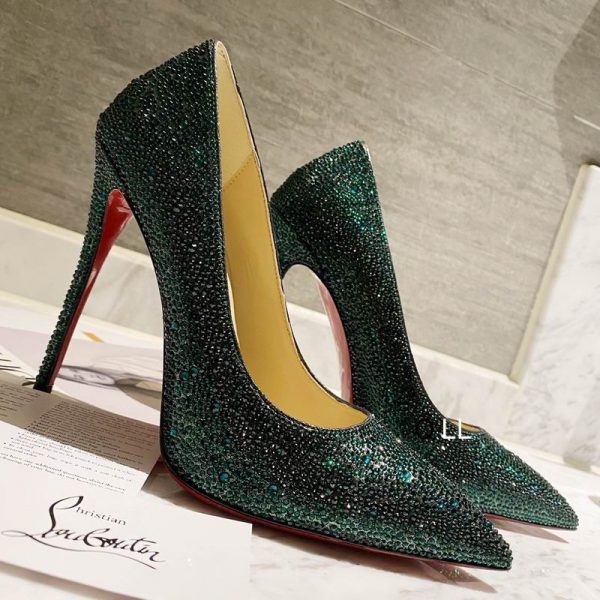 Christian Louboutin Escarpins Kate Strass Dégradé 100 mm Daim Vert