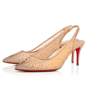Christian Louboutin Escarpins Sling Follies Strass 70mm Filet Nude