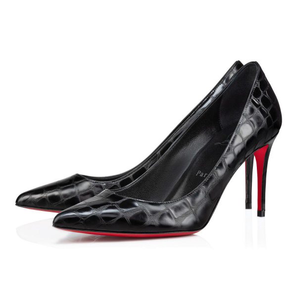 Christian Louboutin Escarpins Kate 85 mm Cuir de Veau Gaufré Alligator Noir