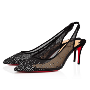 Christian Louboutin Escarpins Sling Follies Strass 70mm Filet Noir