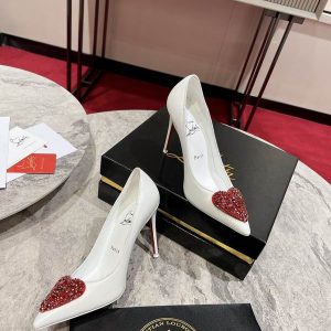 Christian Louboutin Escarpins I Love Kate avec Cœur en Strass Cuir Nappa Blanc