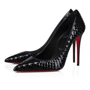Christian Louboutin Escarpins Kate 100 mm Cuir de Veau Verni Gaufré Birdy Noir
