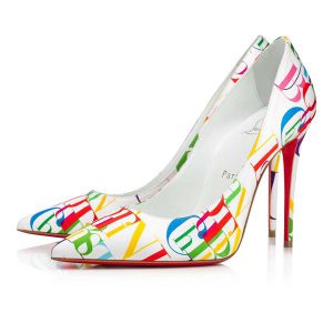 Christian Louboutin Escarpins Kate 100 mm Blanc-multicolore/lin Bianco Crêpe Satin