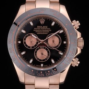 Rolex Daytona Plaqué Ion Noir Tachymètre Bracelet Or Rose Cadran Noir 80245